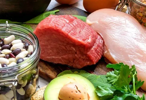 Beef, chicken, eggs and beans